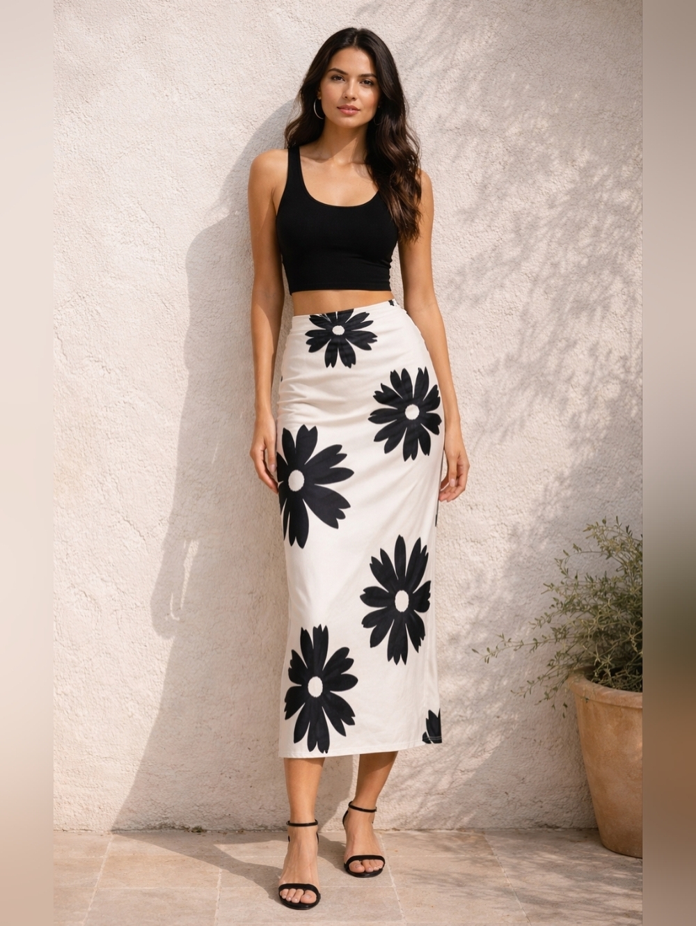 Topshop Black & White Floral Maxi Skirt